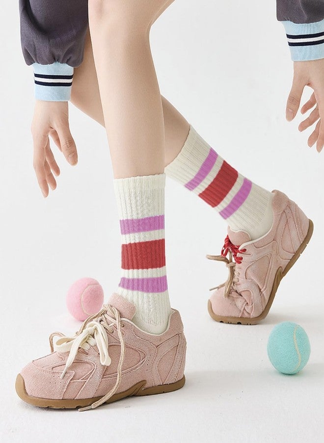 PLZSITDOWN Women Striped Retro Novelty Socks Slouch Socks Athletic Calf Tube Cotton Socks 3P-1 - Image 5
